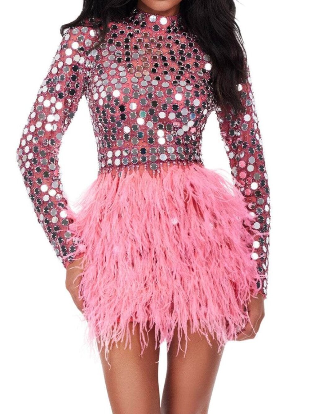 NWT Ashley Lauren 4673 Mirror Embellished Party Dress Pink size 6